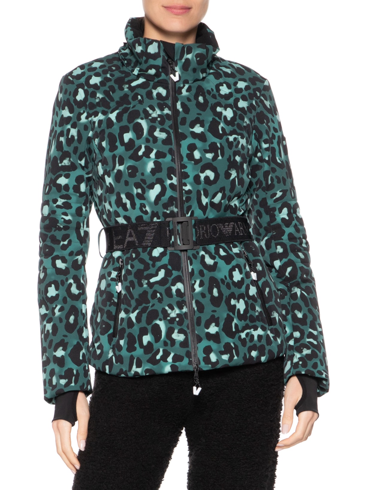 Jaqueta Feminina Estampa Com Gola De Pelos Verde Ea7 Emporio Armani