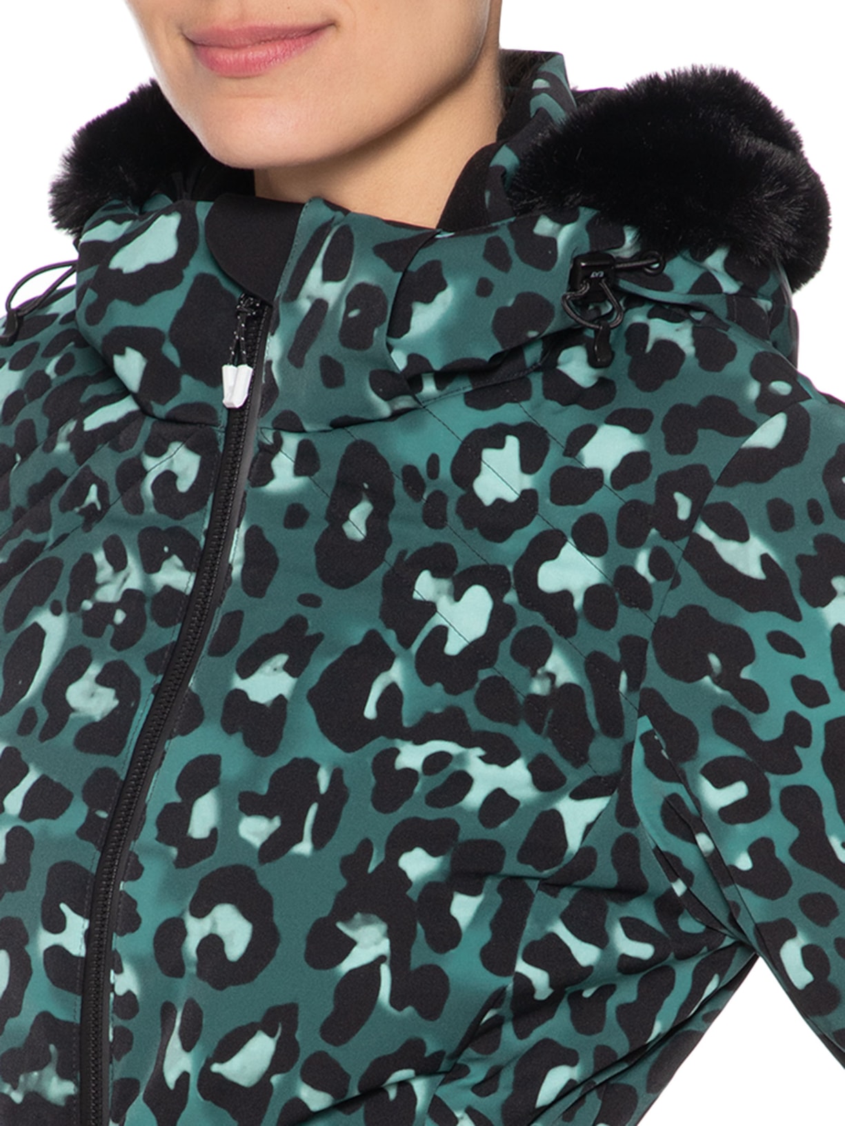 Jaqueta Feminina Estampa Com Gola De Pelos Verde Ea7 Emporio Armani