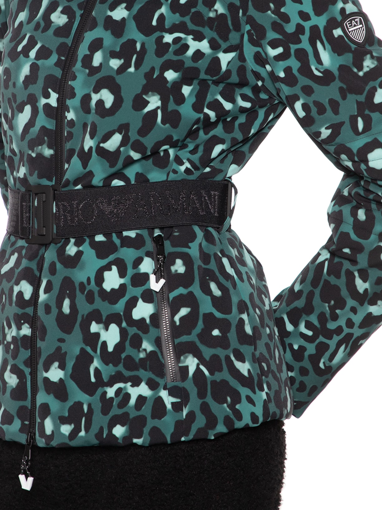 Jaqueta Feminina Estampa Com Gola De Pelos Verde Ea7 Emporio Armani