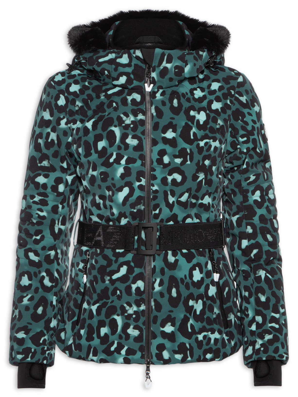 Jaqueta Feminina Estampa Com Gola De Pelos Verde Ea7 Emporio Armani