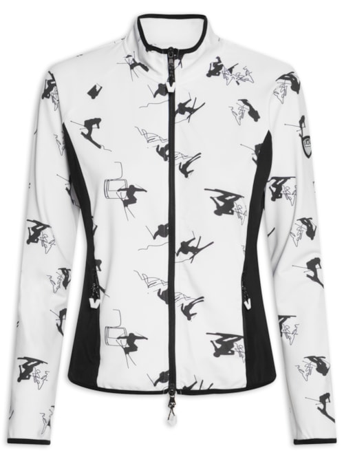 Jaqueta Feminina Estampada Com Recorte Lateral - Branco