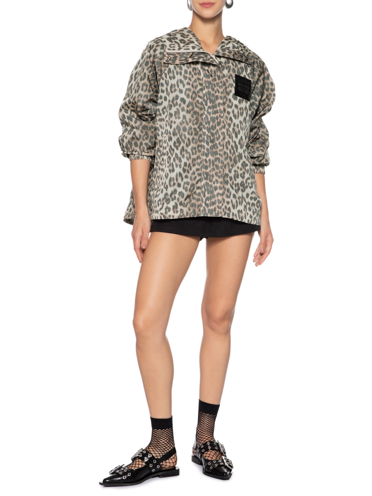 Jaqueta Feminina Flyweight Nylon Animal Print Ganni