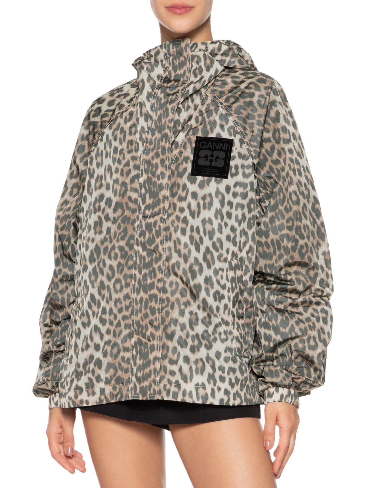 Jaqueta Feminina Flyweight Nylon Animal Print Ganni