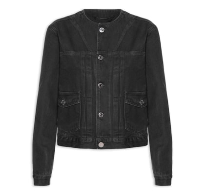 Jaqueta Feminina Jeans Basic Gola Padre - Preto