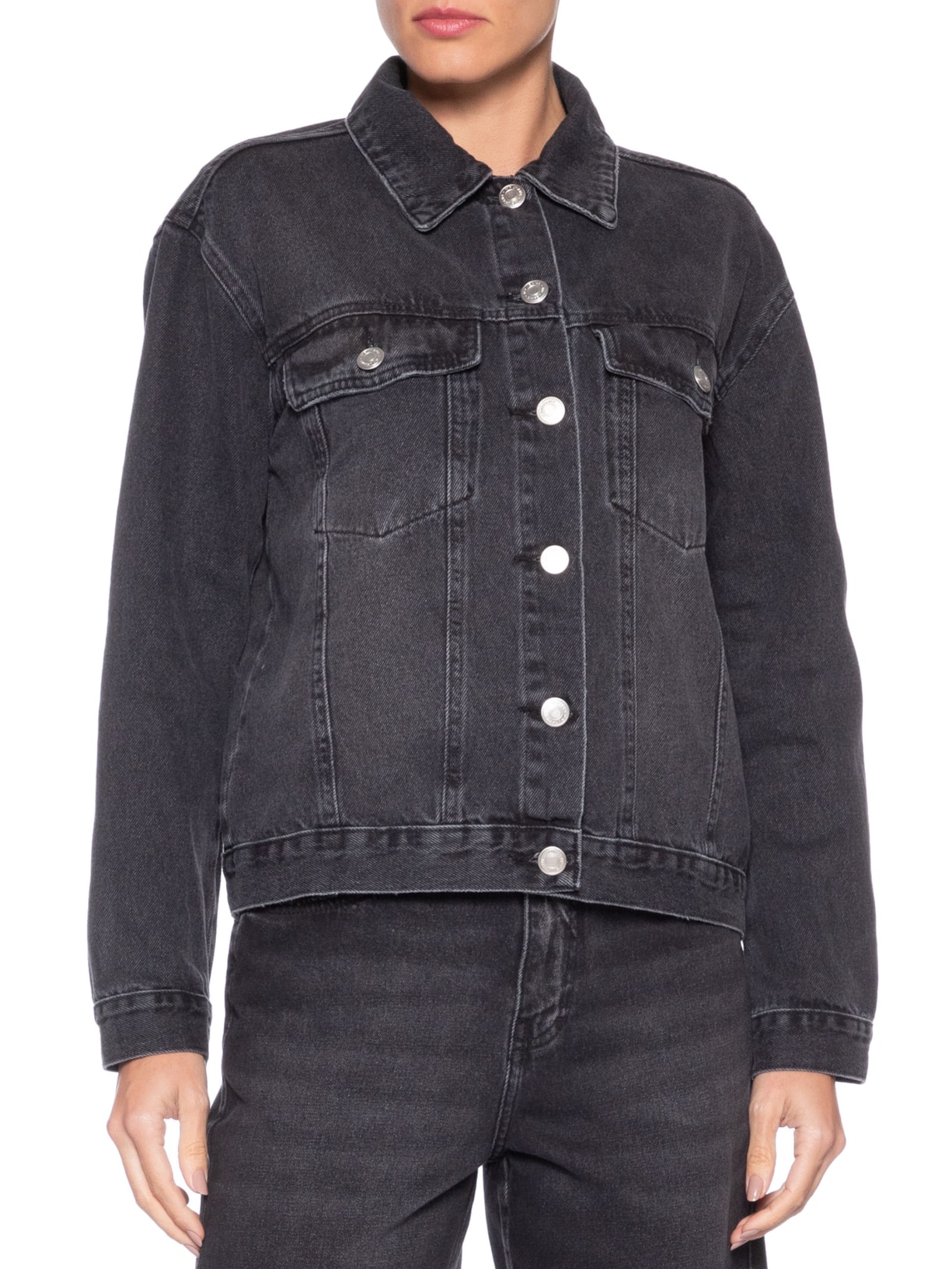 Jaqueta Feminina Jeans Black Used Preto Maria Filó