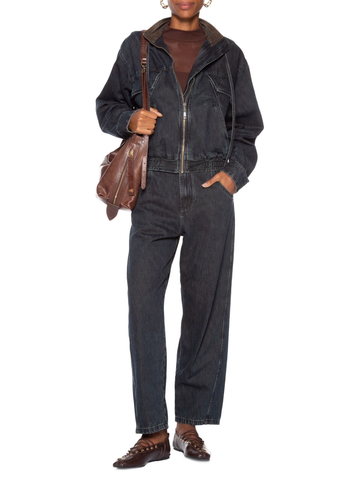 Jaqueta Feminina Jeans Bomber Recortes Azul Animale Jeans