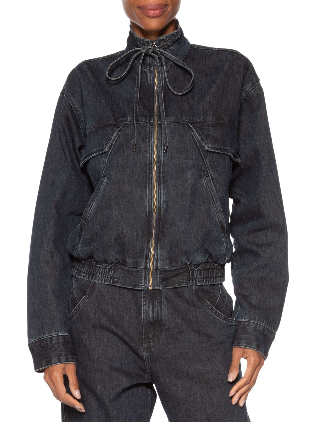 Jaqueta Feminina Jeans Bomber Recortes Azul Animale Jeans