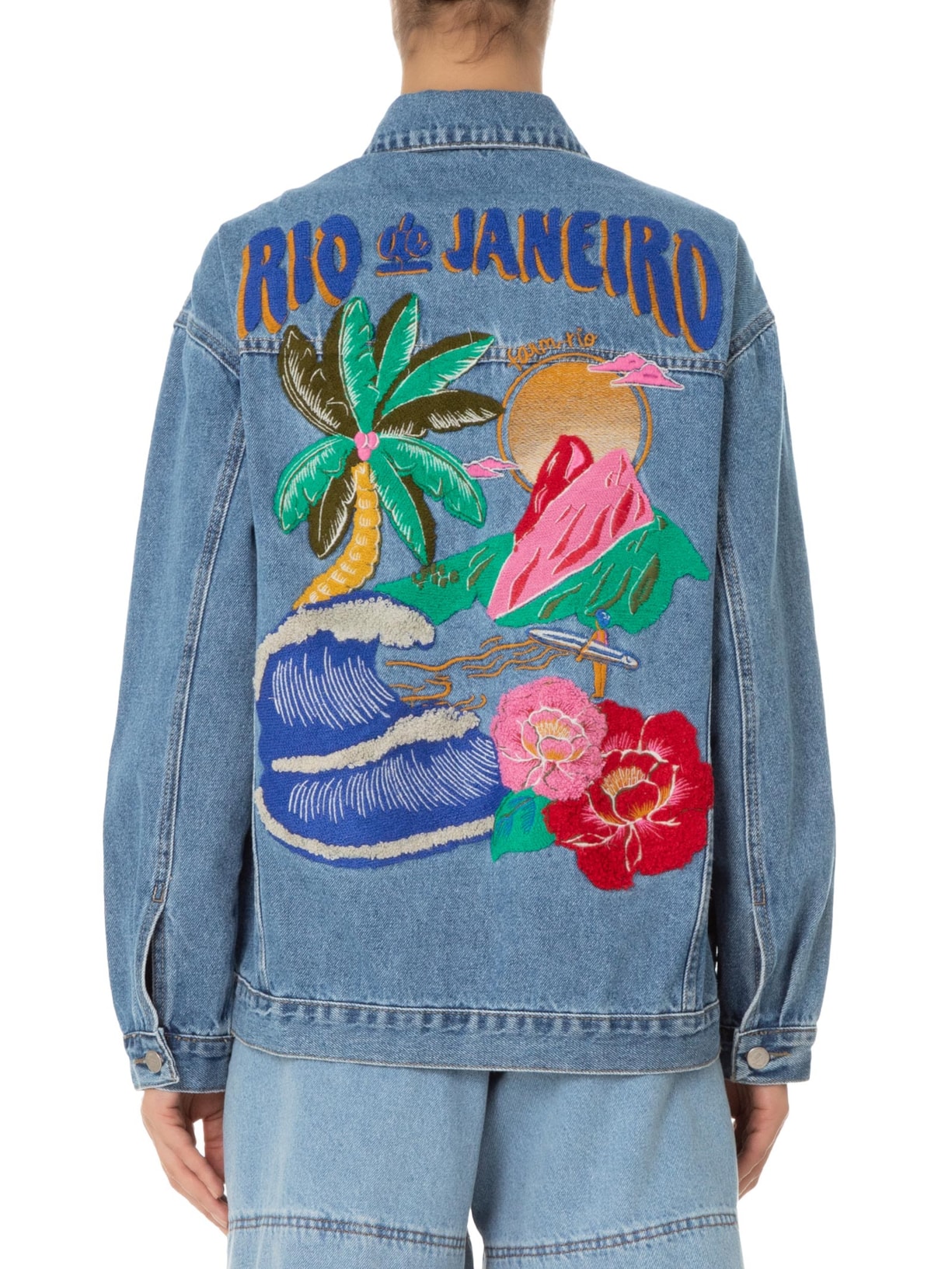 Jaqueta Feminina Jeans Bordado Poster Carioca Azul