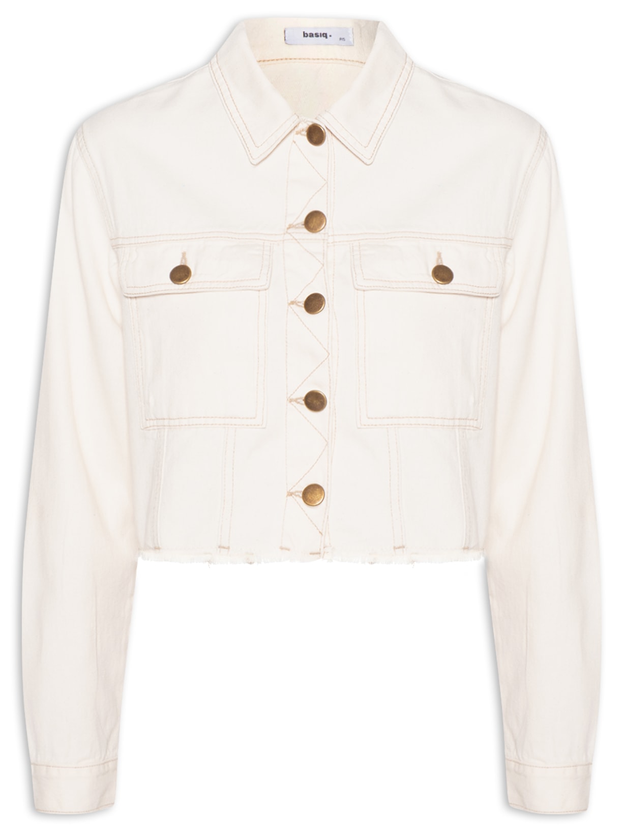 Jaqueta Feminina Jeans Com Bolso Off White Basiq