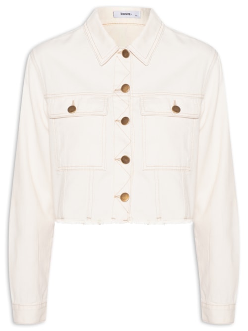 Jaqueta Feminina Jeans Com Bolso - Off White