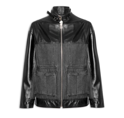 Jaqueta Feminina Jeans Couro Vicky - Preto