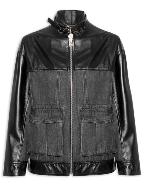 Jaqueta Feminina Jeans Couro Vicky - Preto