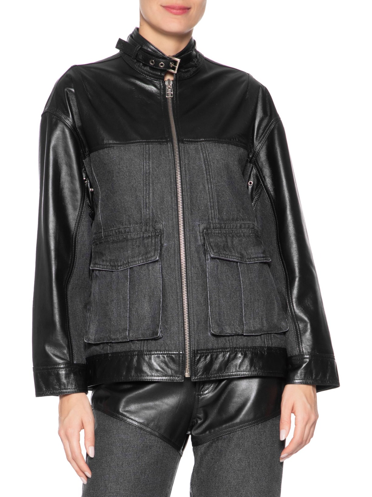 Jaqueta Feminina Jeans Couro Vicky Preto Nk