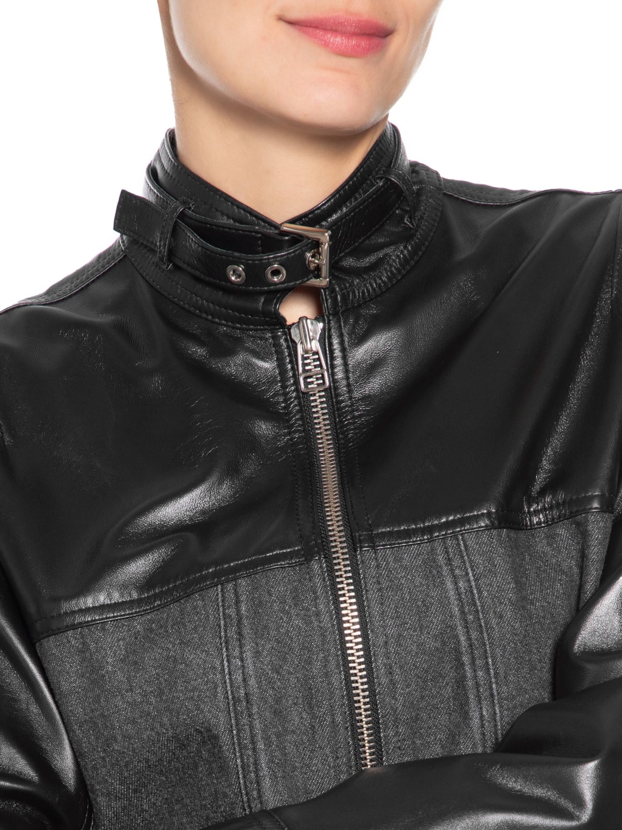 Jaqueta Feminina Jeans Couro Vicky Preto Nk