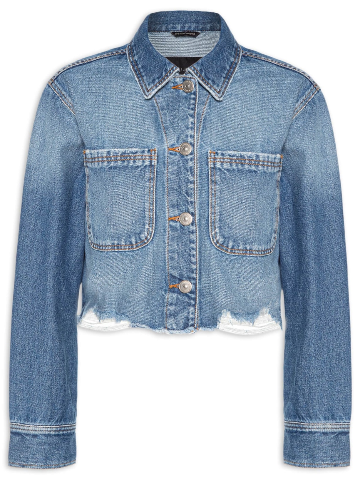 Jaqueta Feminina Jeans Cropped Destroyed - Azul