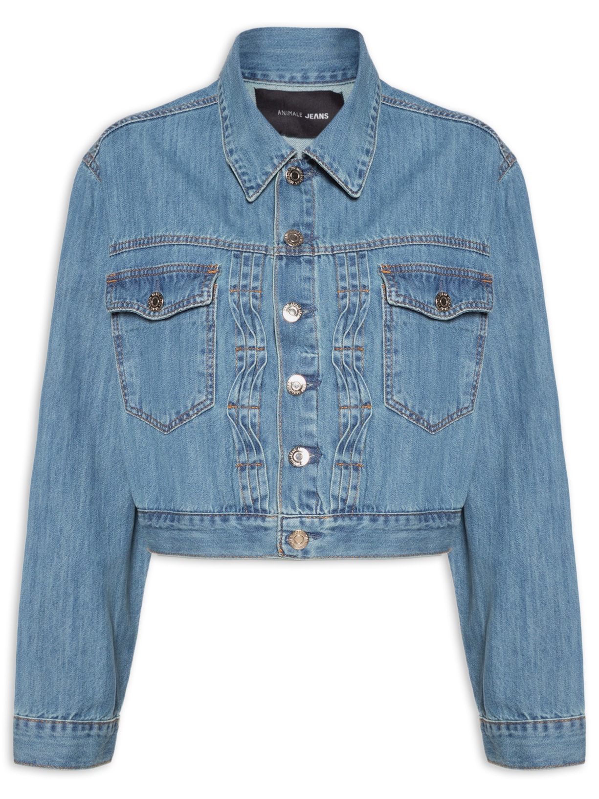 Jaqueta Feminina Jeans Cropped Detalhes Nervuras - Azul