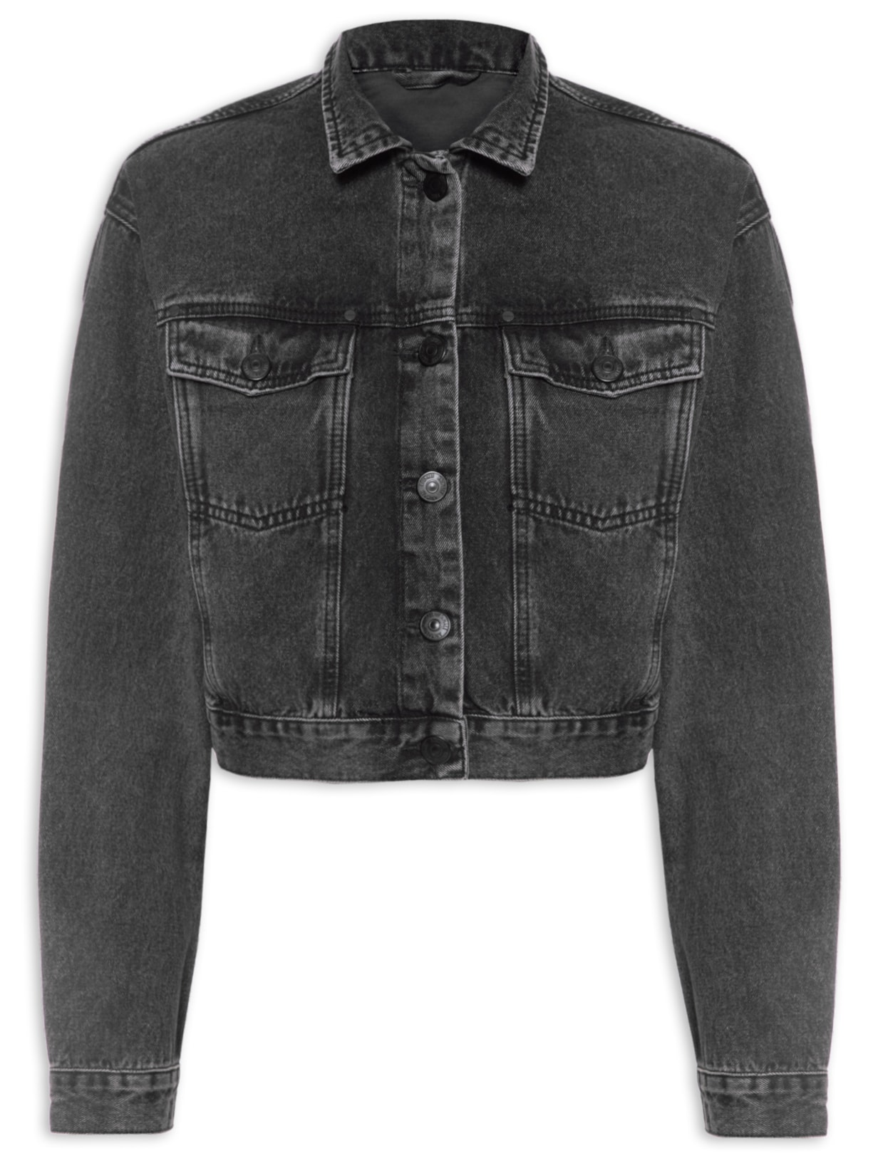 Jaqueta Feminina Jeans Cropped - Preto