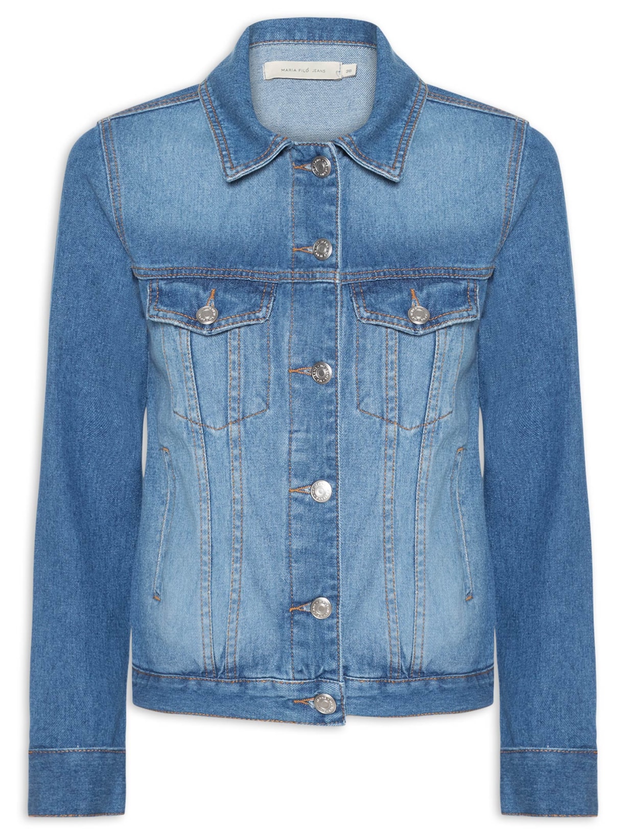Jaqueta Feminina Jeans Desgastes Vintage Azul Maria Filó