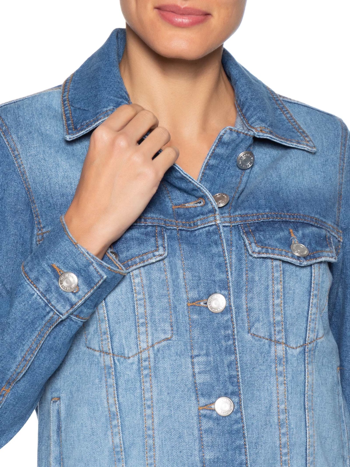 Jaqueta Feminina Jeans Desgastes Vintage Azul Maria Filó