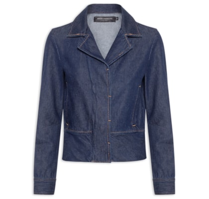 Jaqueta Feminina Jeans Fit Curta Barra Larga - Azul