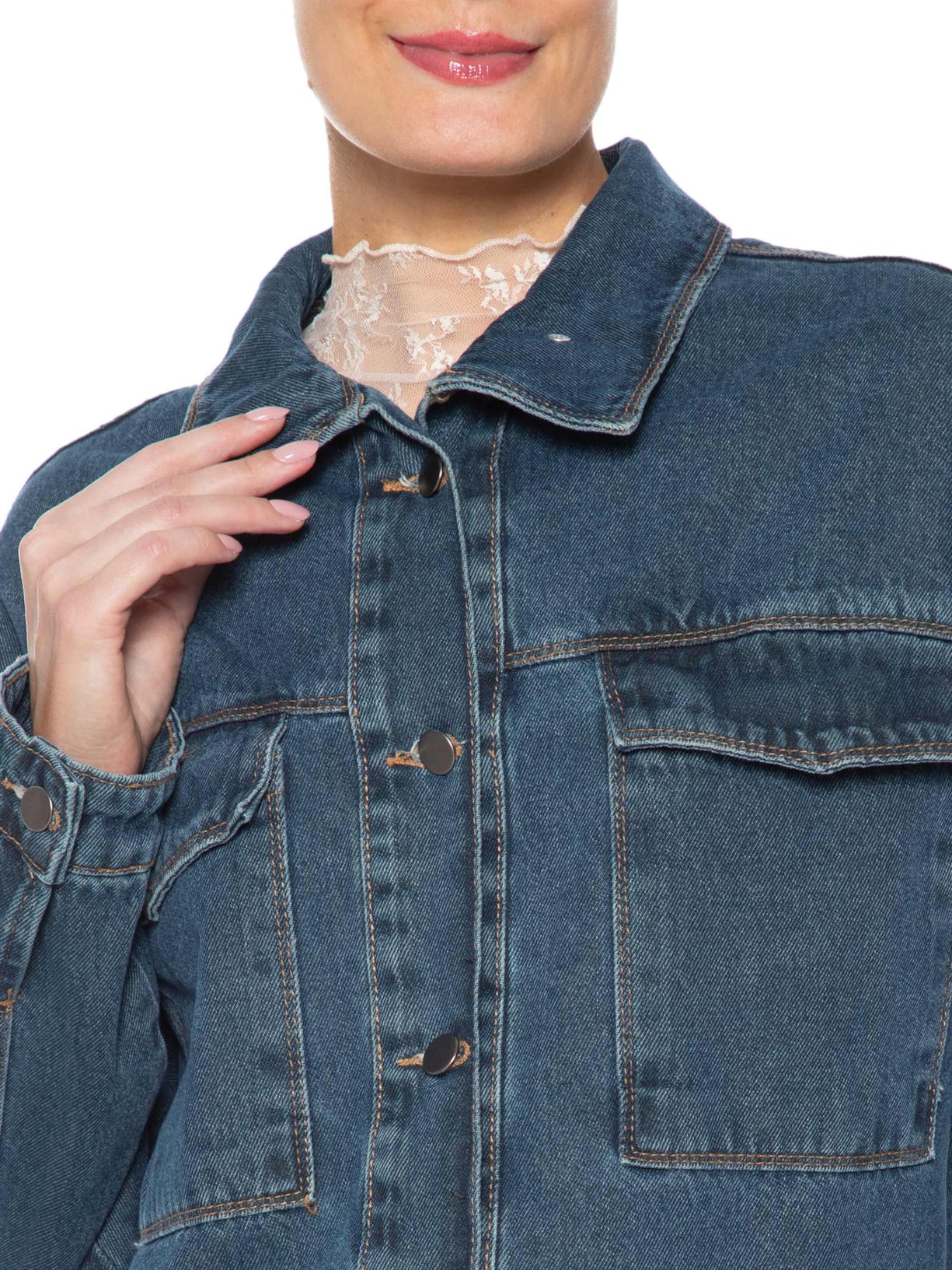 Jaqueta Feminina Jeans Gola Alta Azul Market 33