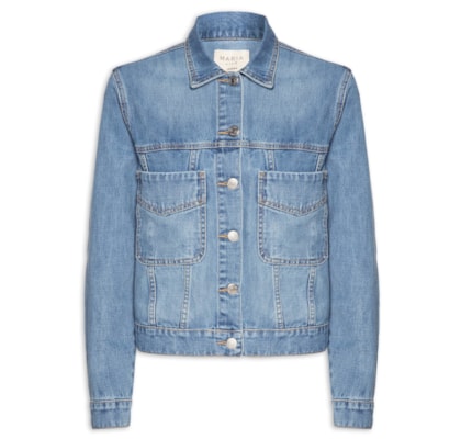 Jaqueta Feminina Jeans Gola Bordada - Azul