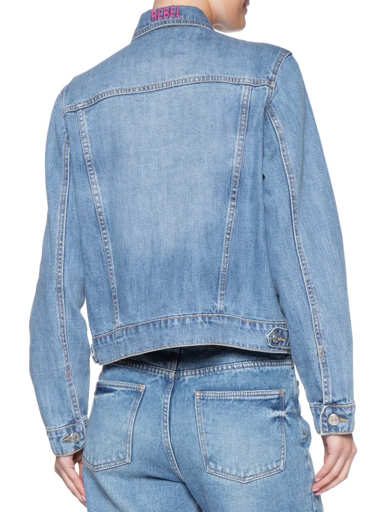 Jaqueta Feminina Jeans Gola Bordada Azul Maria Filó