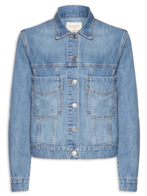 Jaqueta Feminina Jeans Gola Bordada - Azul