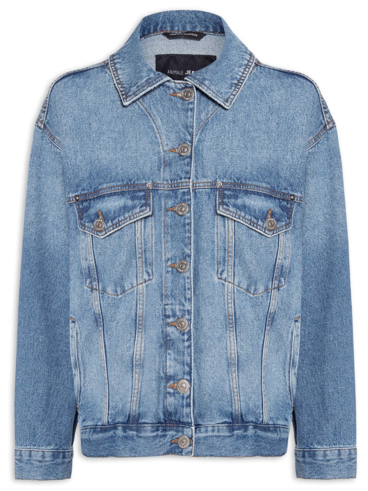 Jaqueta Feminina Jeans Over Escrita Destroyed - Azul