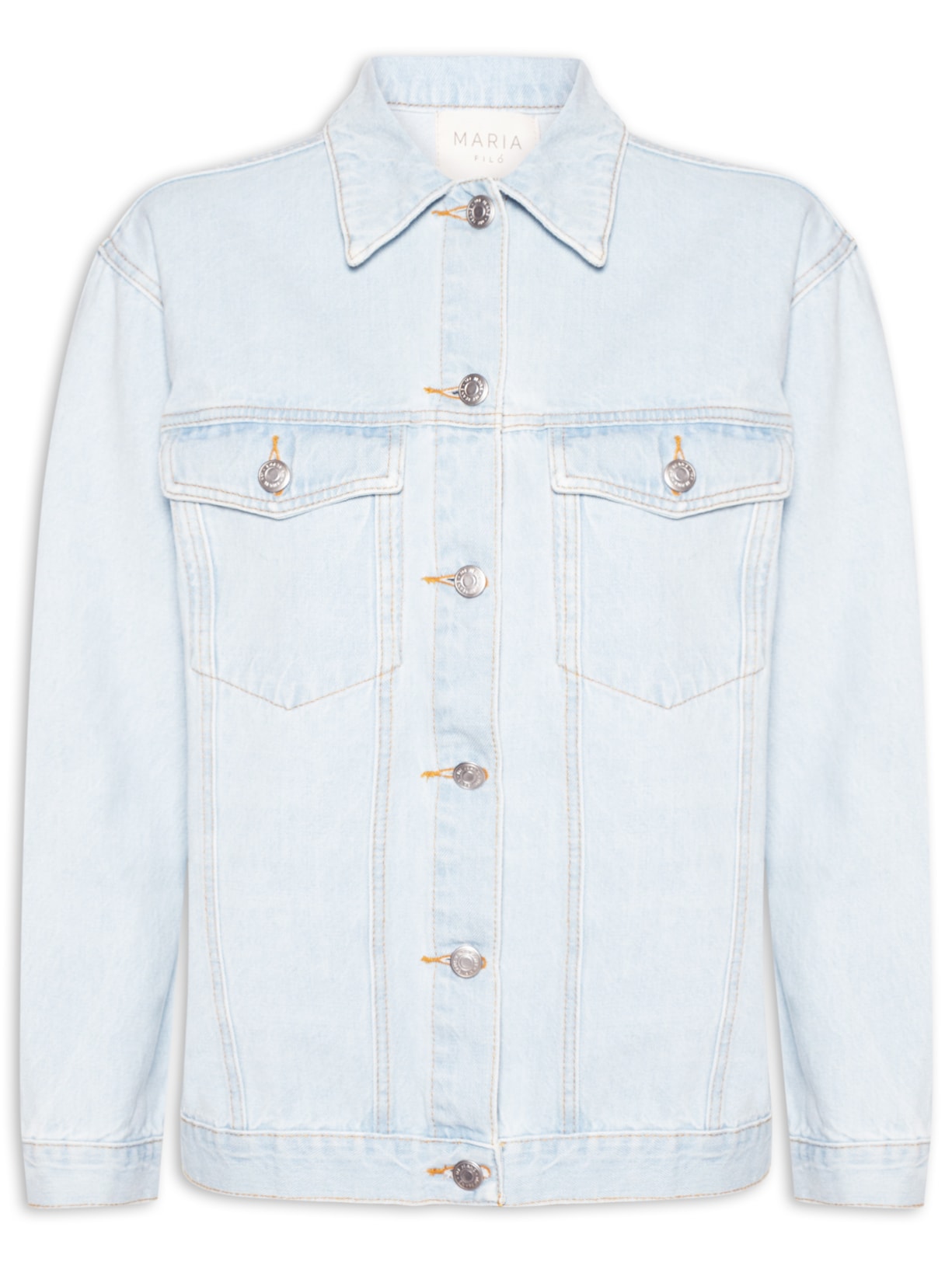 Jaqueta Feminina Jeans Oversized Recortes Azul Maria Filó