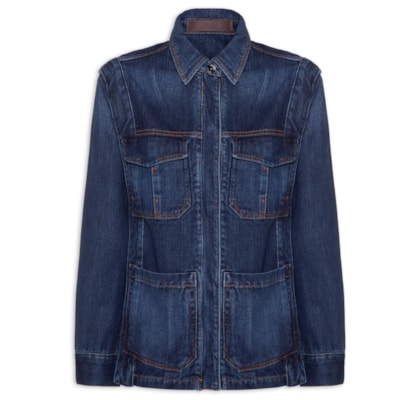 Jaqueta Feminina Jeans Recorte Cava - Azul