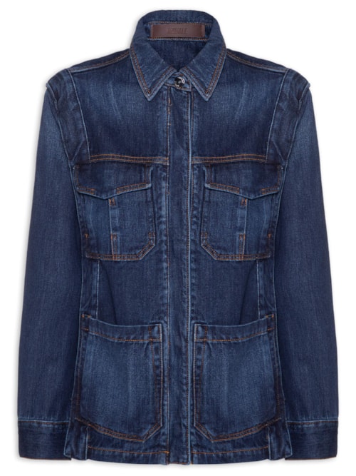 Jaqueta Feminina Jeans Recorte Cava - Azul