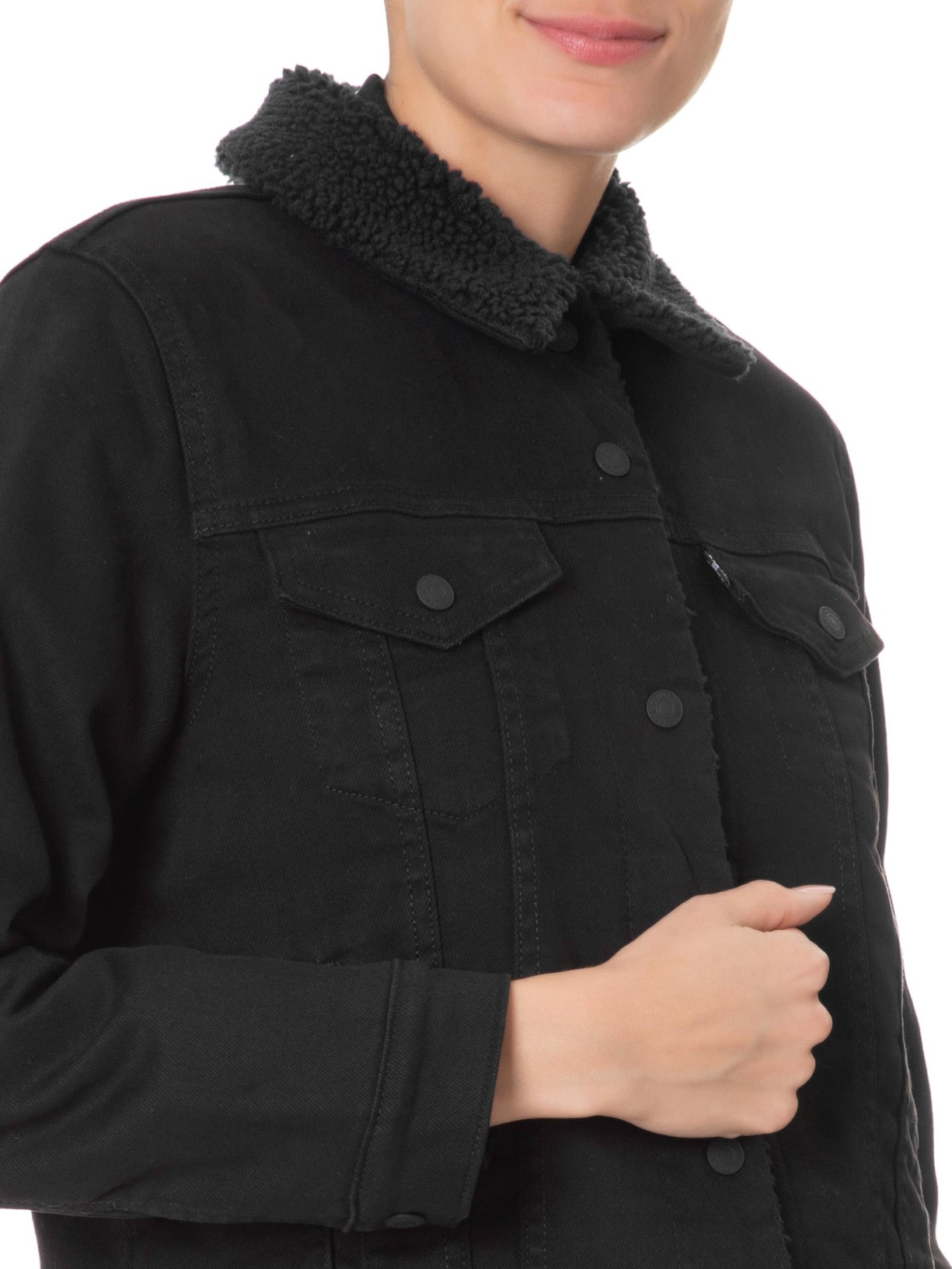 Levi's Jaqueta Feminina Jeans Sherpa Original Preto