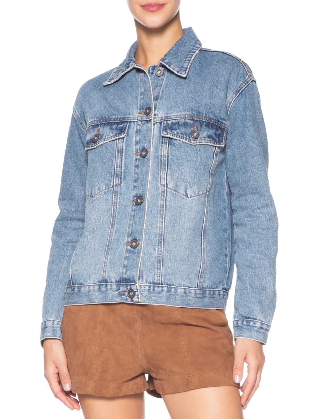 Jaqueta Feminina Jeans Used Azul Maria Filó