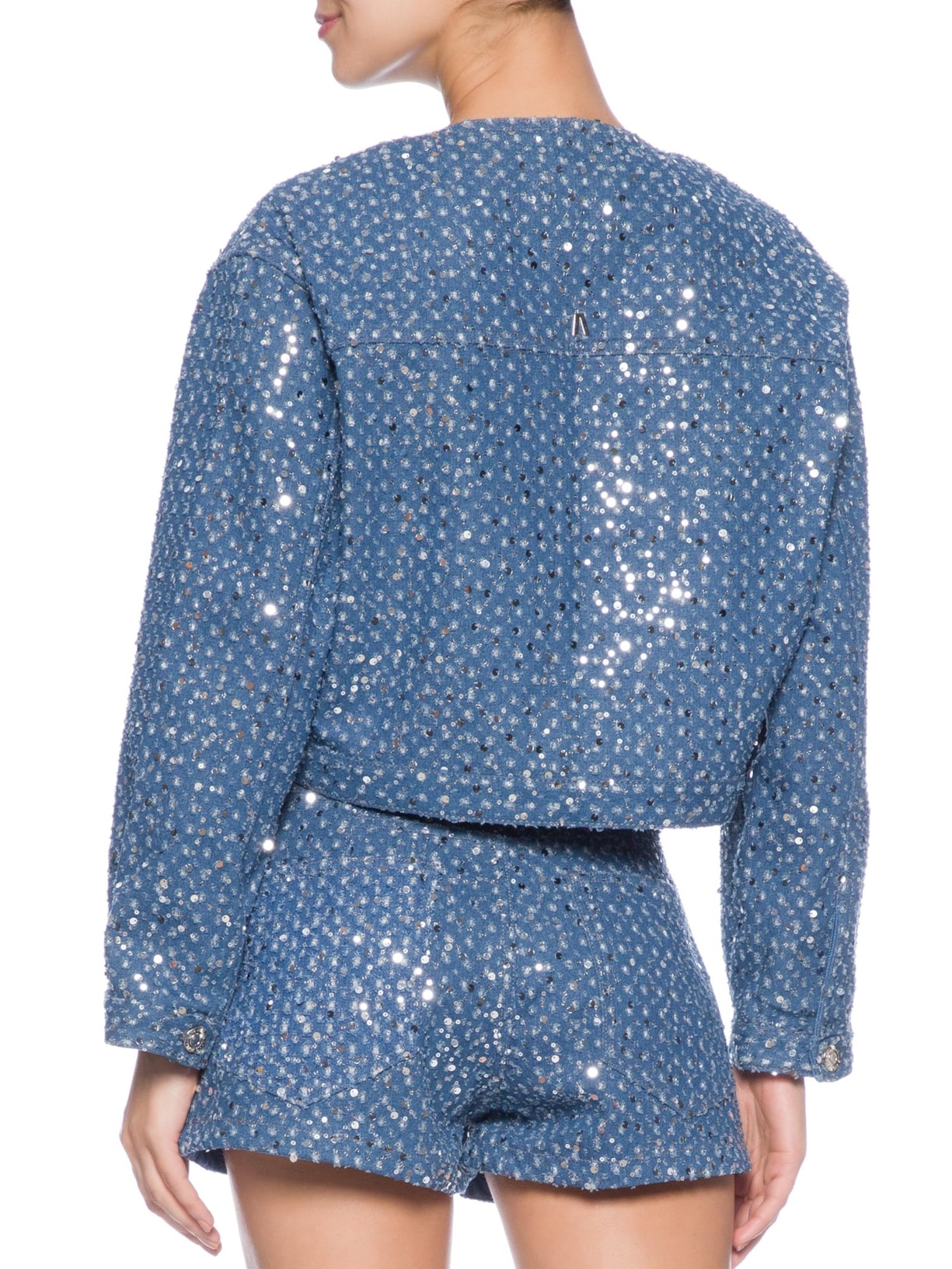 Jaqueta Feminina Jeans Zíper Frontal Paetê Azul Animale Jeans