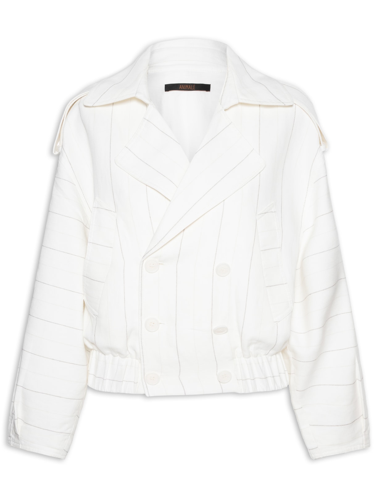 Jaqueta Feminina Listrada Over Com Bolsos - Off White