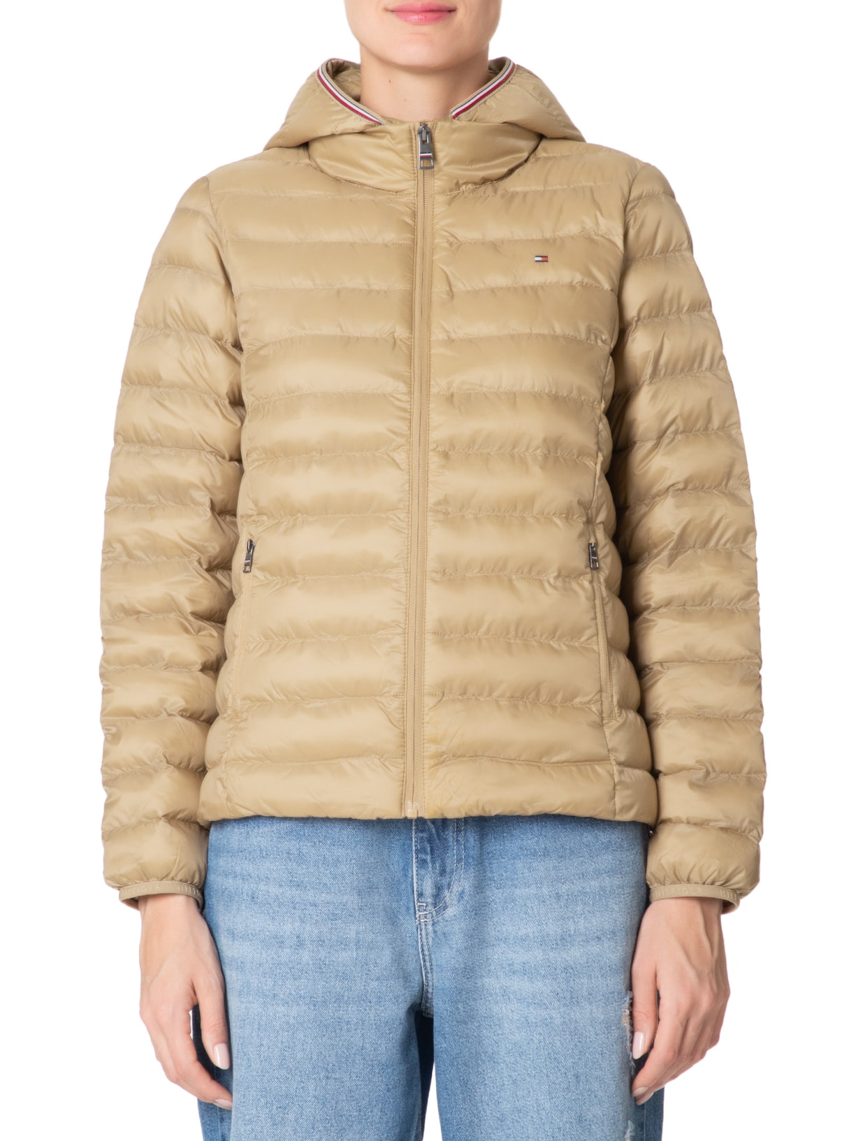 Jaqueta Feminina Lw Padded Global Stripe Bege Tommy Hilfiger