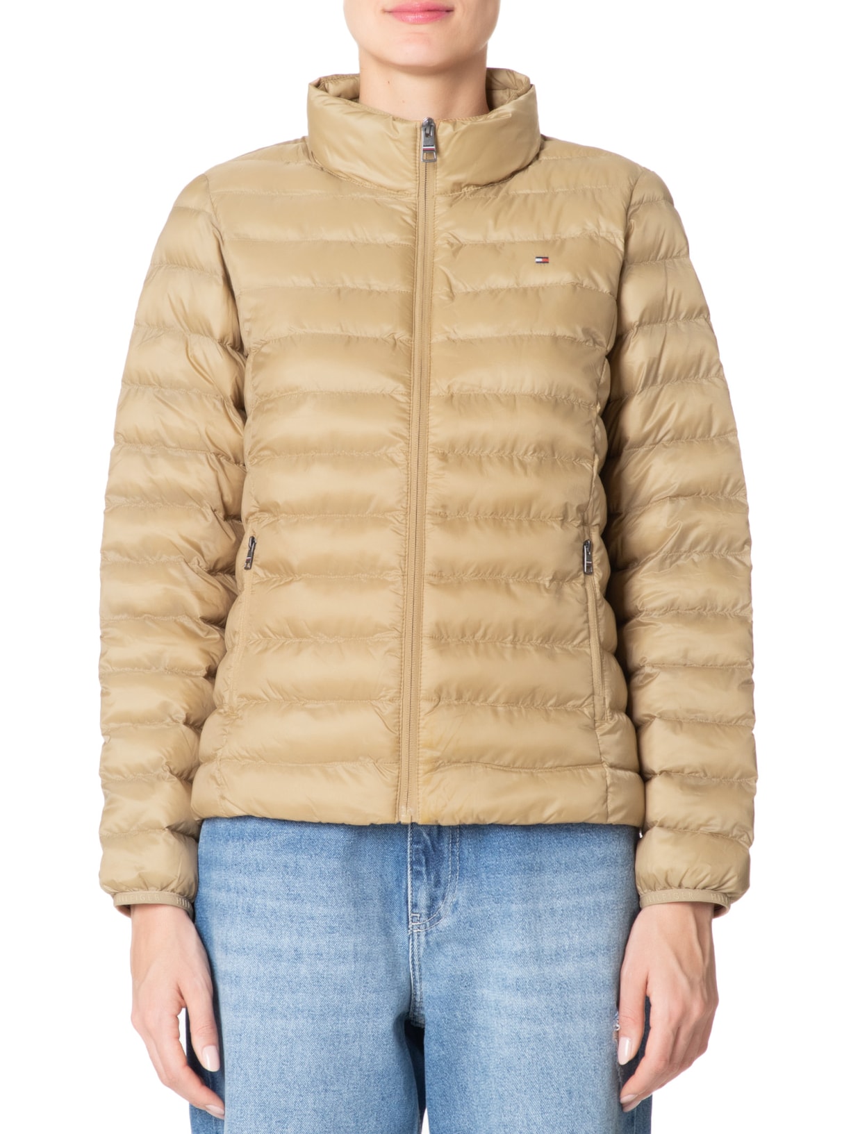 Jaqueta Feminina Lw Padded Global Stripe Bege Tommy Hilfiger