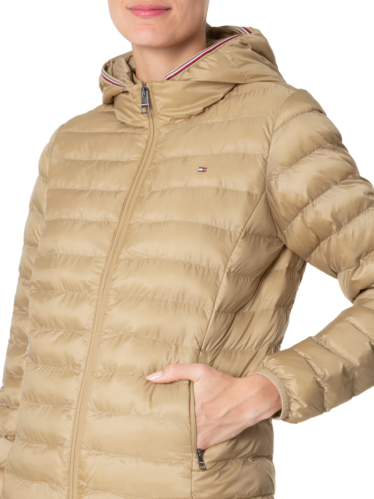 Jaqueta Feminina Lw Padded Global Stripe Bege Tommy Hilfiger
