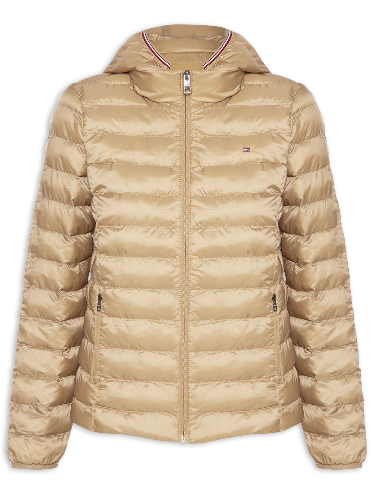 Jaqueta Feminina Lw Padded Global Stripe Bege Tommy Hilfiger