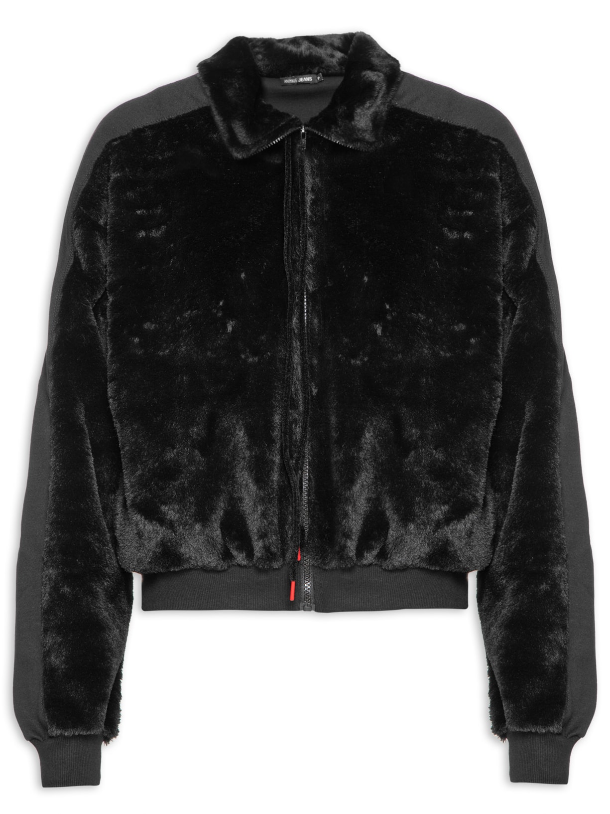 Jaqueta Feminina Malha Mix Moletom E Fur - Preto