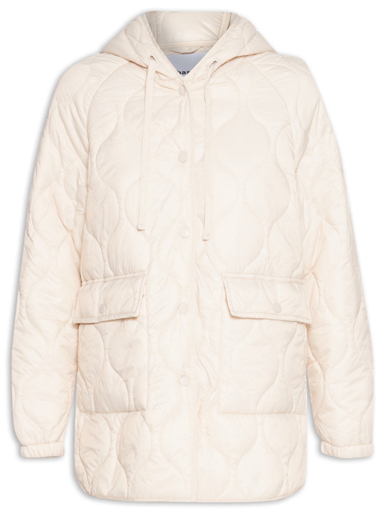 Jaqueta Feminina Matelassê Com Capuz E Bolsos Frontais - Bege