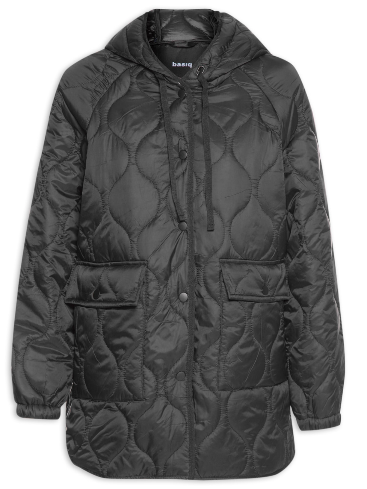 Jaqueta Feminina Matelassê Com Capuz E Bolsos Frontais - Preto