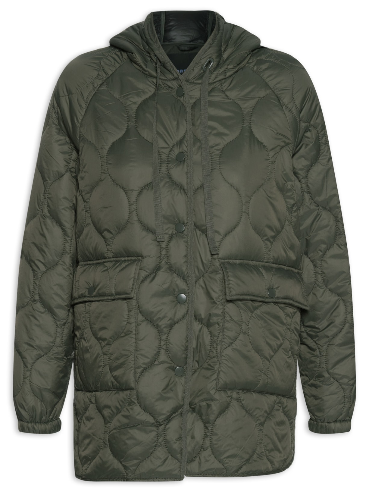 Jaqueta Feminina Matelassê Com Capuz E Bolsos Frontais - Verde