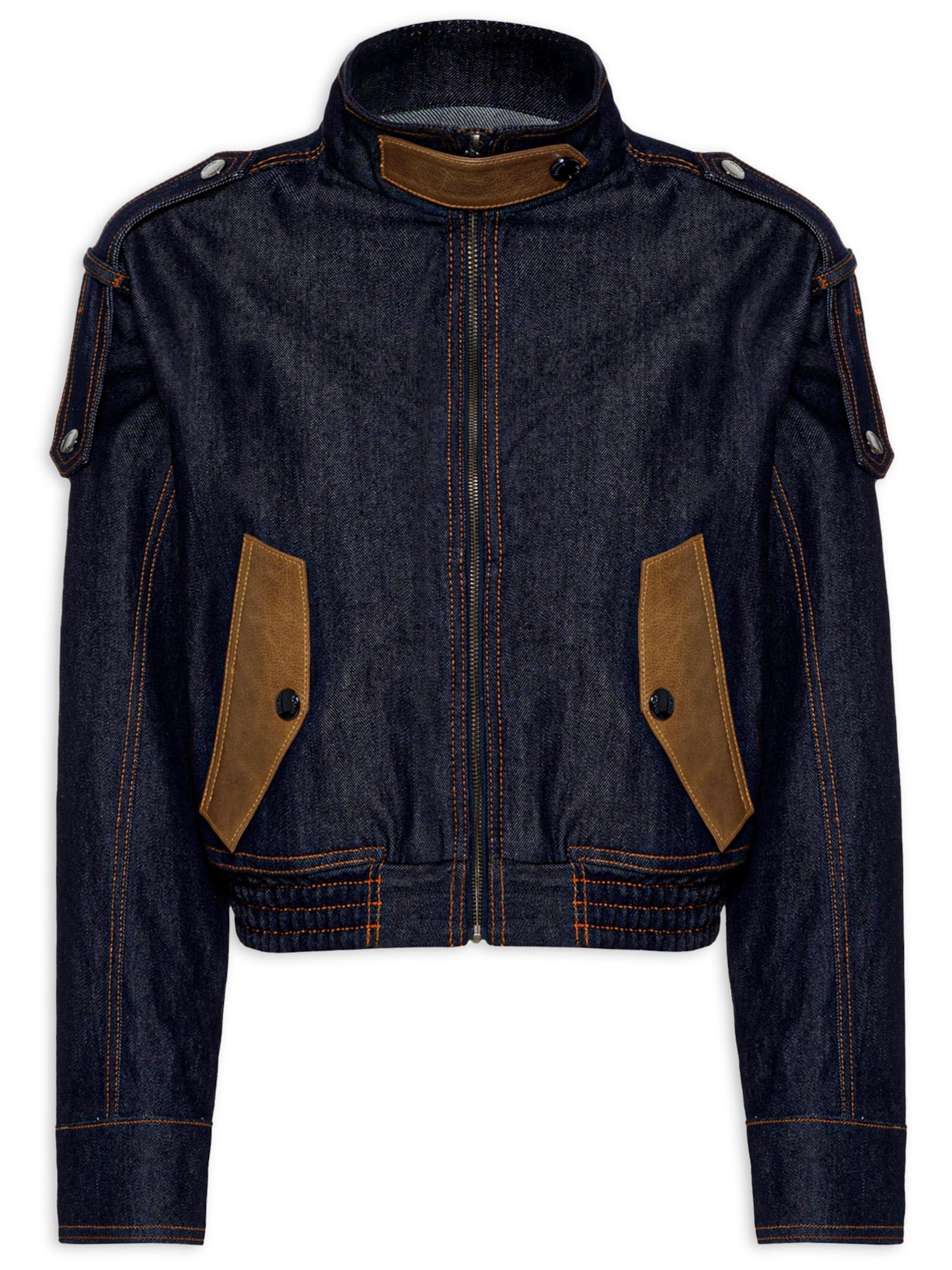 Jaqueta Feminina Mix Couro Com Jeans Raw - Azul