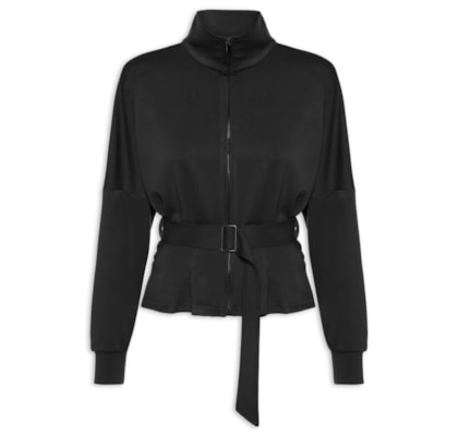 Jaqueta Feminina Moletom com Pregas – Preto