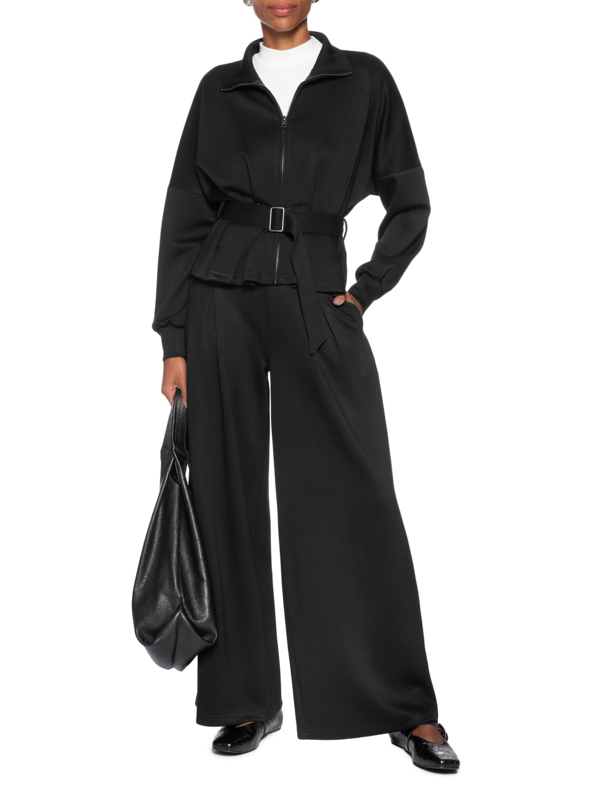 Jaqueta Feminina Moletom com Pregas – Preto Basiq