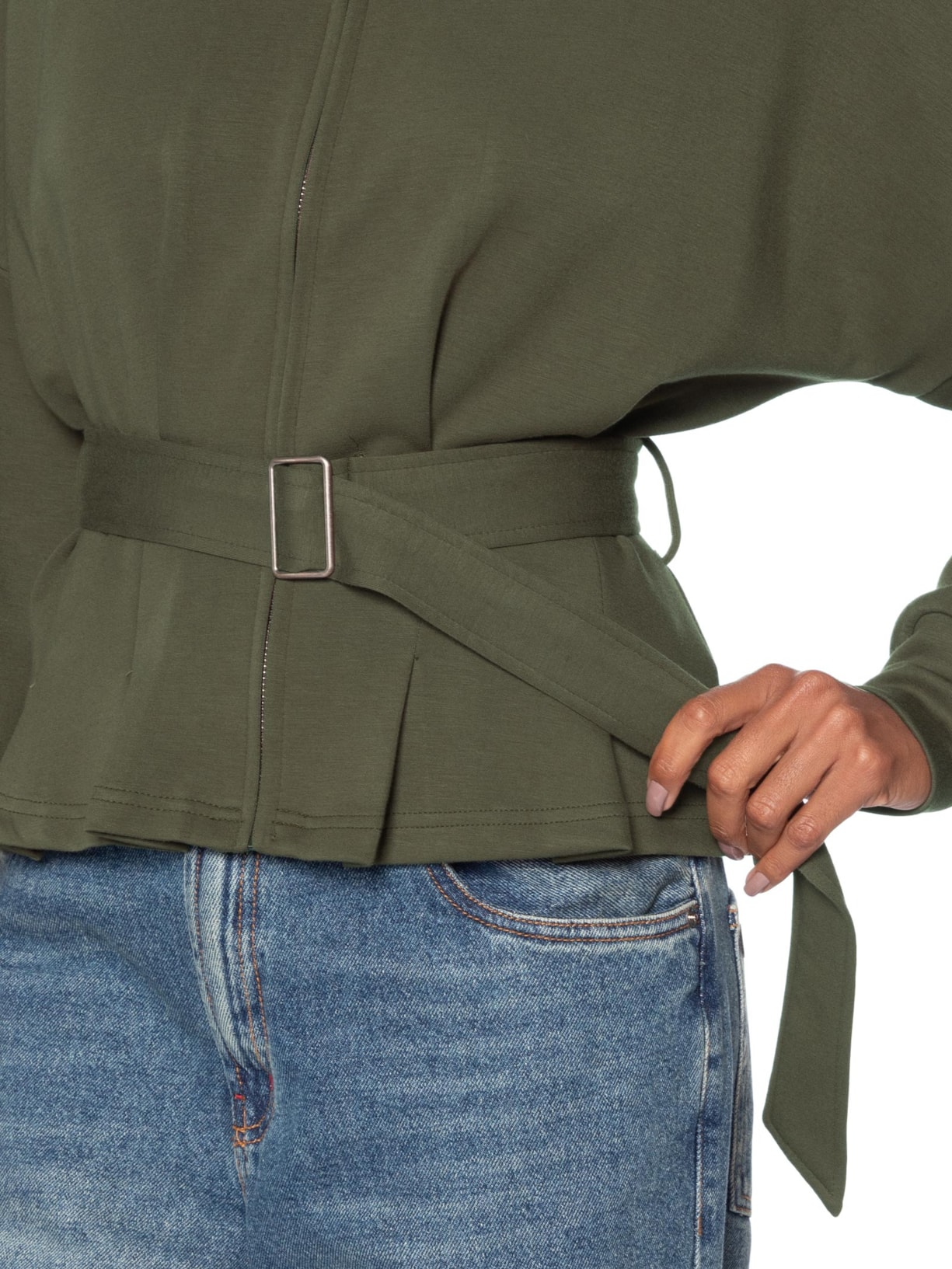 Jaqueta Feminina Moletom com Pregas – Verde Basiq