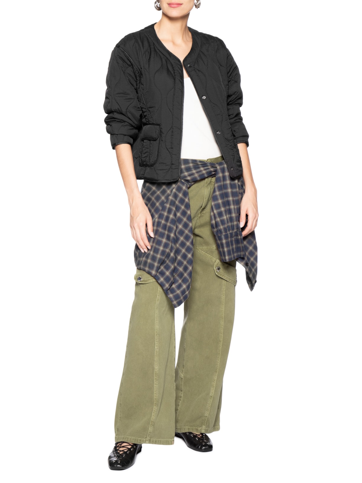 Jaqueta Feminina Nylon Matelasse Vivo Estampado Preto Animale Jeans