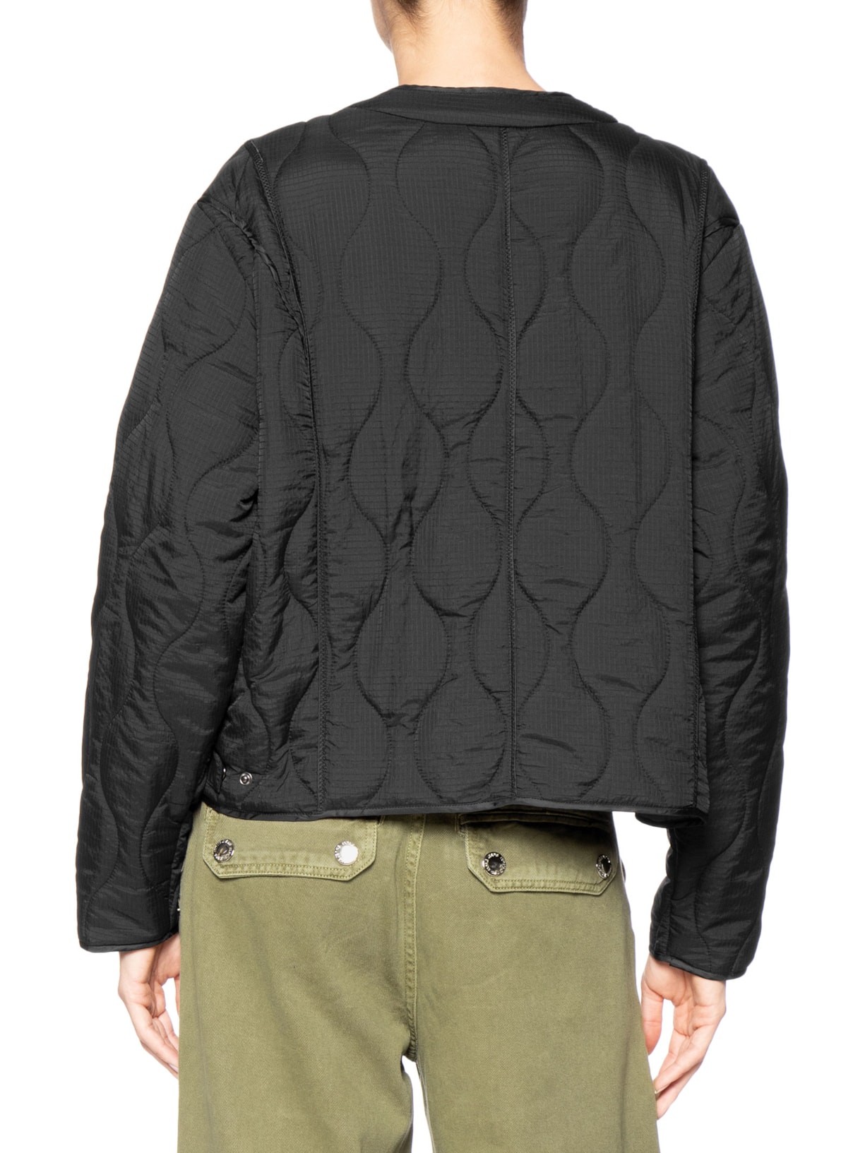 Jaqueta Feminina Nylon Matelasse Vivo Estampado Preto Animale Jeans